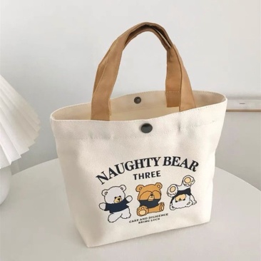 新款小熊帆布包学生便携上班简约小号手便当手提包帆布袋礼品袋