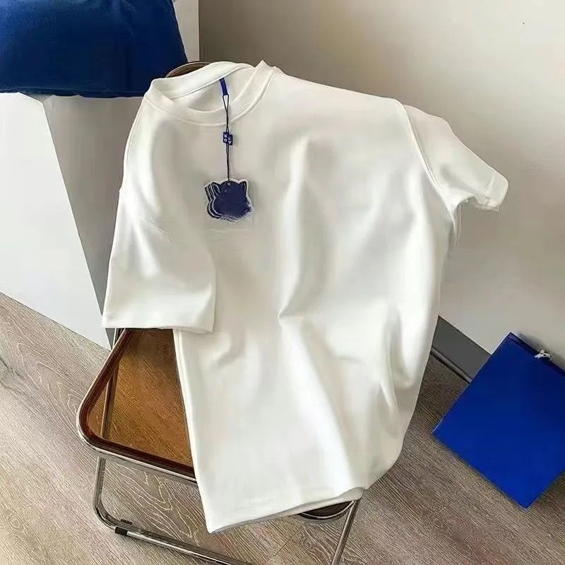 专柜外贸夏季100%纯色卡通白色短袖T短袖