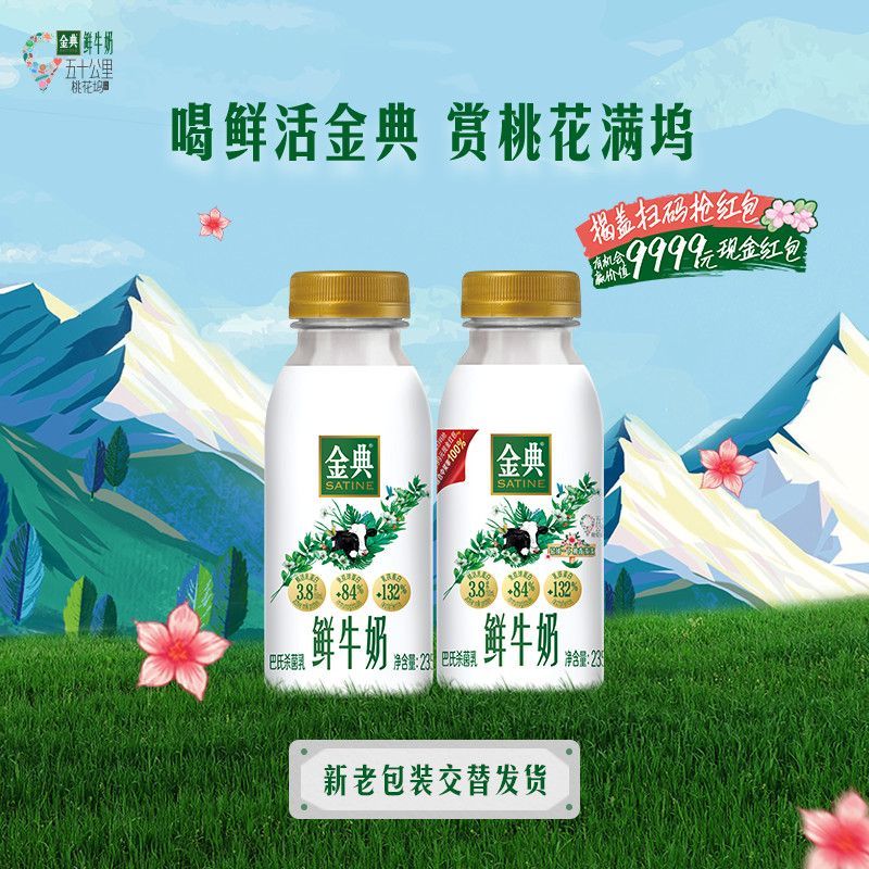 【顺丰】伊利金典鲜牛奶235ml*9瓶营养早餐巴氏杀菌低温牛