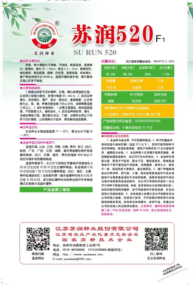 辣椒种子苏润520翠绿色大牛角椒果大软香无渣微辣
