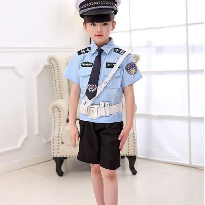 儿童警察套装幼儿园短袖衣服军装交警制服警官服装男女演出服