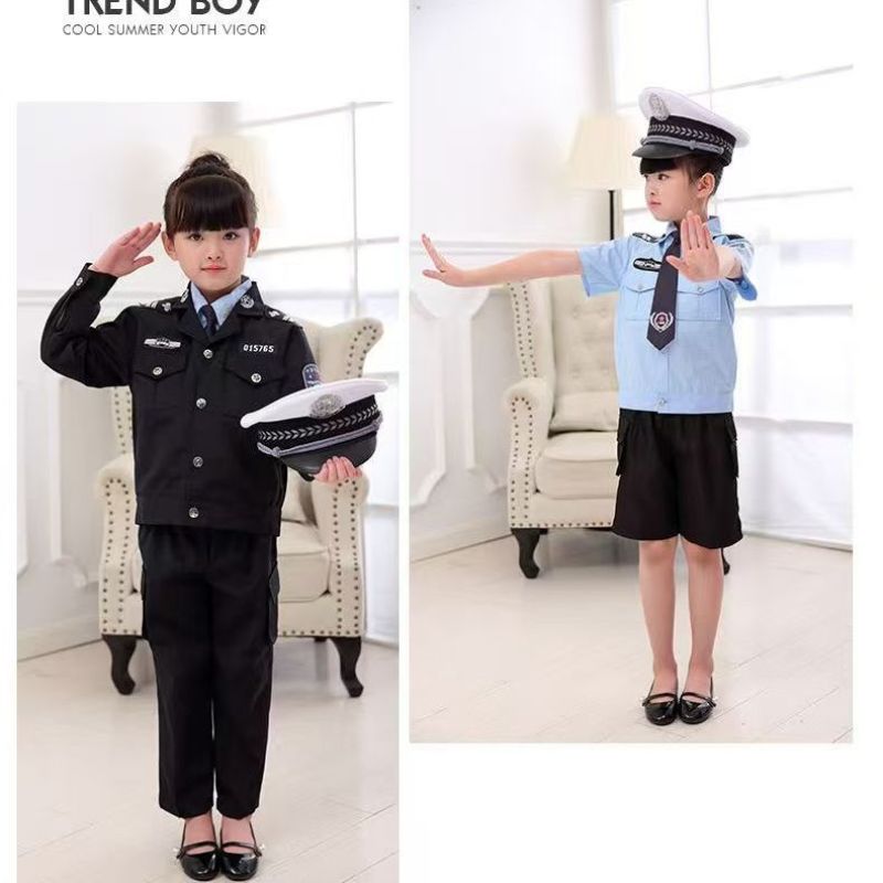 儿童警察套装幼儿园短袖衣服军装交警制服警官服装男女演出服