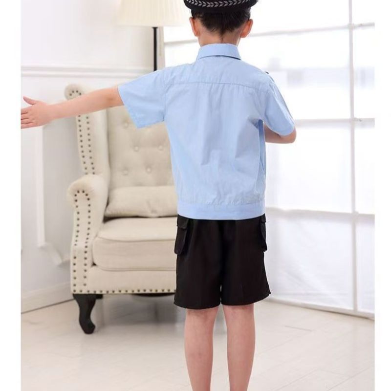 儿童警察套装幼儿园短袖衣服军装交警制服警官服装男女演出服