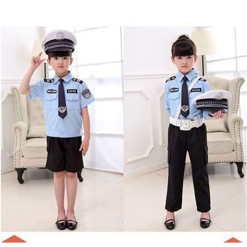 儿童警察套装幼儿园短袖衣服军装交警制服警官服装男女演出服