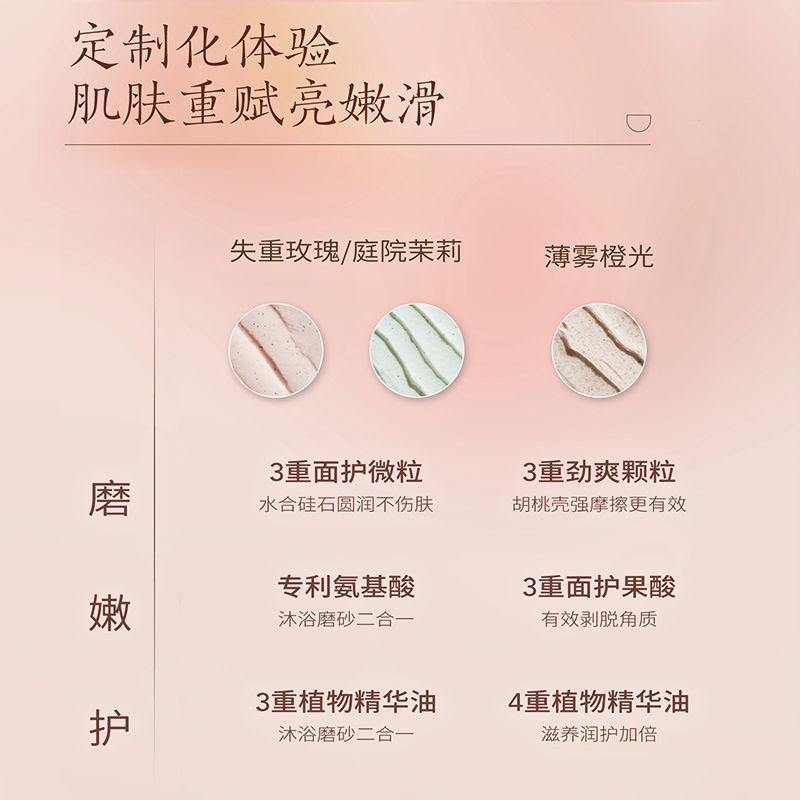 半亩花田磨砂膏身体冰淇淋去角质保湿滋润果酸失重玫瑰全身