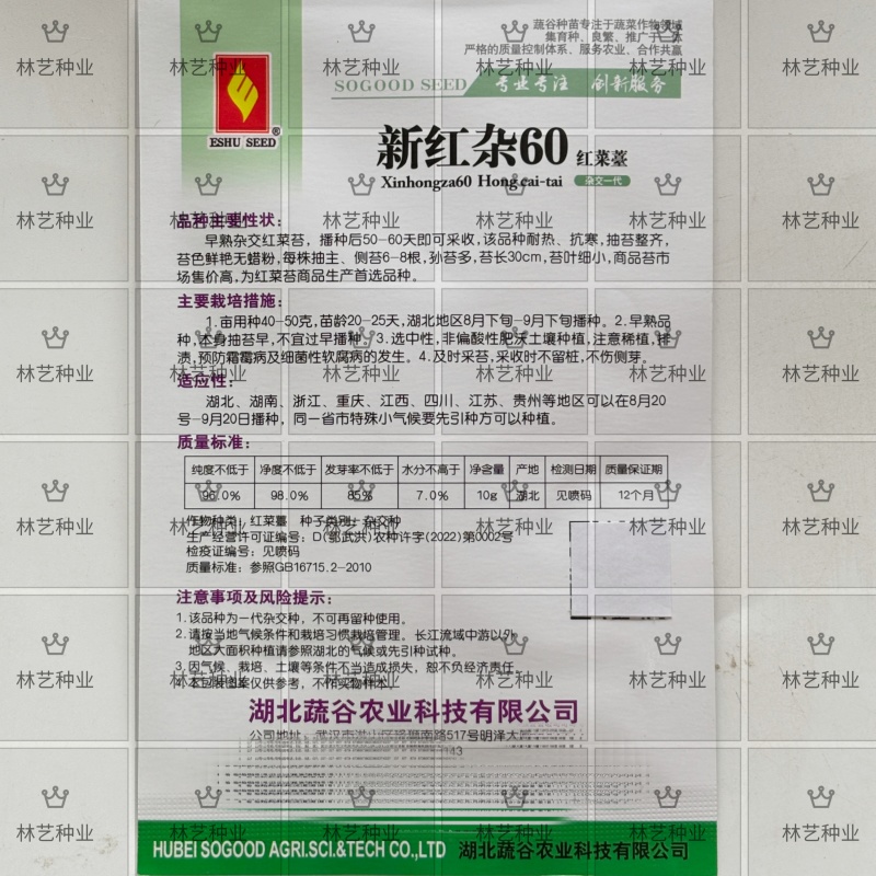 新红杂60红菜苔种子亮红小叶早熟高产抗病商品性佳