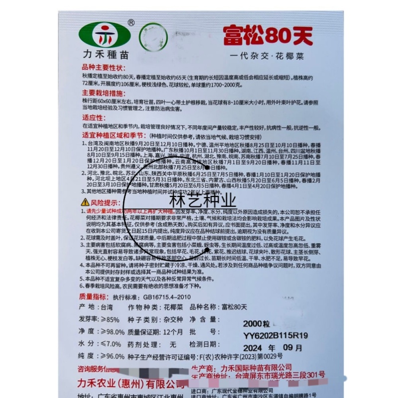 富松80天松花菜种子花球半松型花椰菜种籽春秋季播青梗花菜