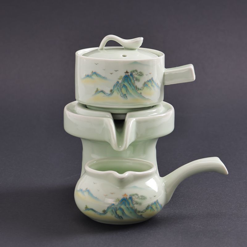 半自动创意石磨旋转出水功夫泡茶器茶具套装家用陶瓷茶
