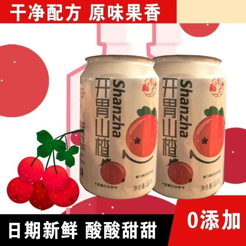 2025新店开胃山楂汽水果汁碳酸无糖饮料320ml罐装批发整
