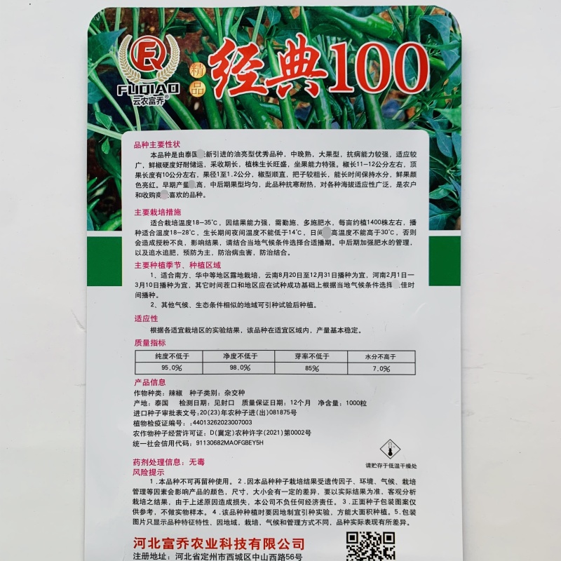 新品种经典100朝天椒种子油亮香辣大果朝天椒种子青红两用