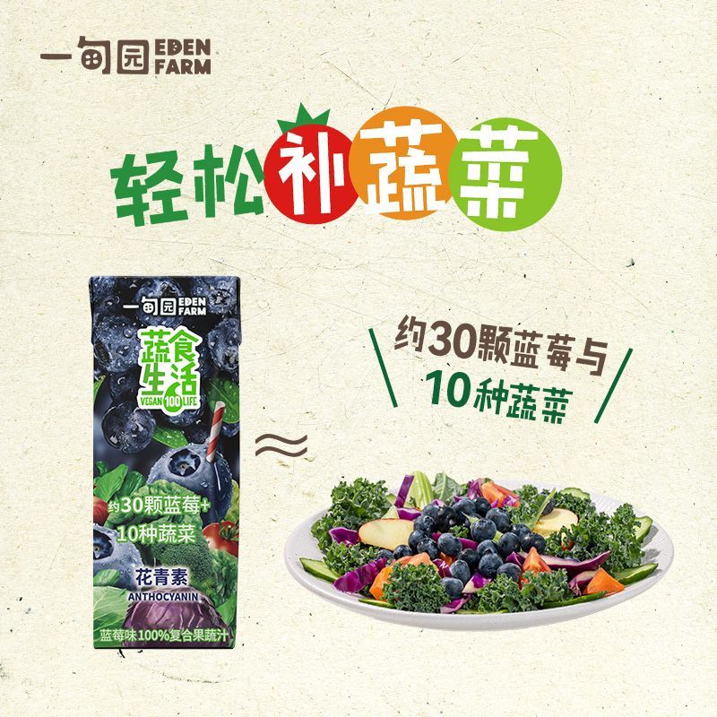 一甸园蔬菜汁蓝莓果蔬汁+花青素10盒装蔬果夏天