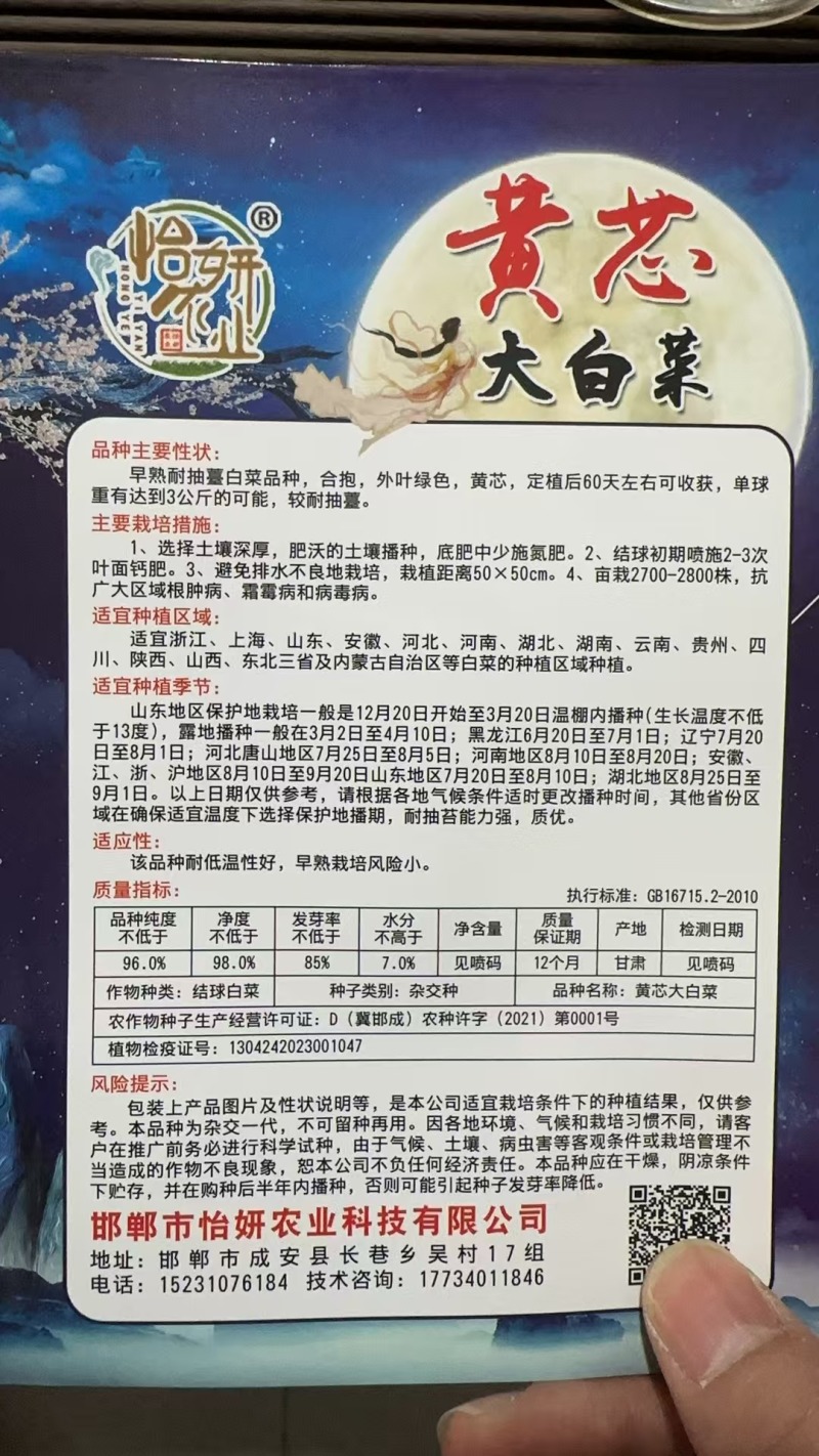 【白菜种子】黄心大白菜种子绿叶黄芯耐抽薹