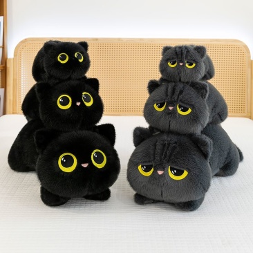 可爱黑猫猫咪玩偶毛绒玩具女生床上长条夹腿公仔娃娃靠垫睡觉礼物