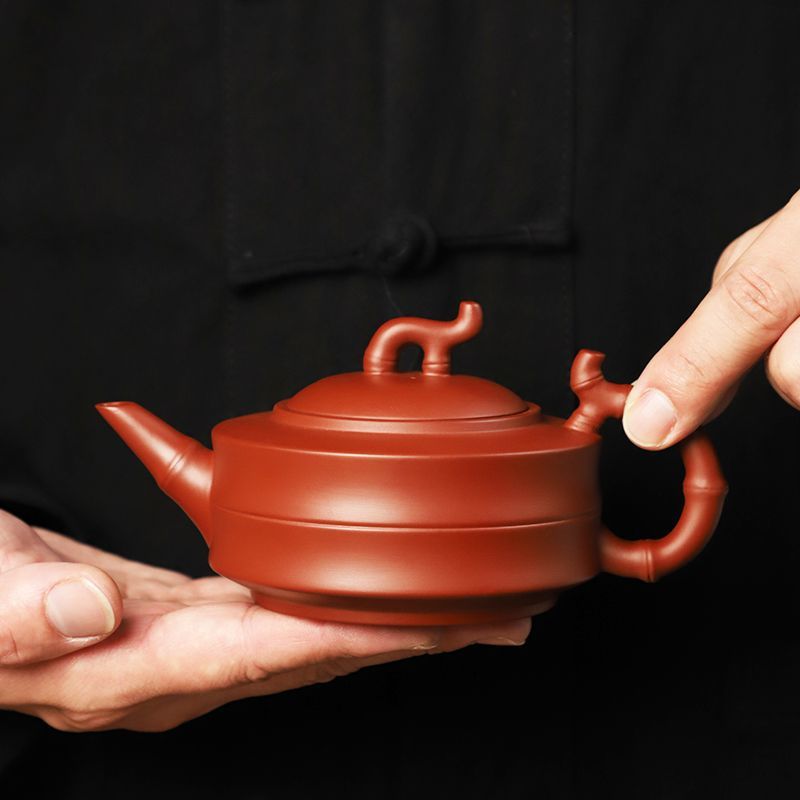 妍器宜兴紫砂壶朱泥大红袍竹节壶纯手工泡茶壶家用茶具功夫茶