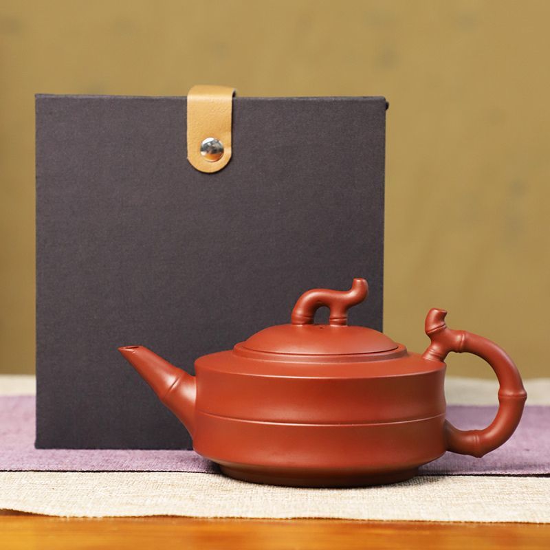 妍器宜兴紫砂壶朱泥大红袍竹节壶纯手工泡茶壶家用茶具功夫茶