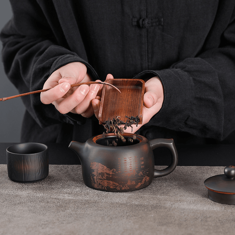 正宗建水紫陶茶壶茶具家用陶瓷纯手工雕刻迎客松井栏小容量凤