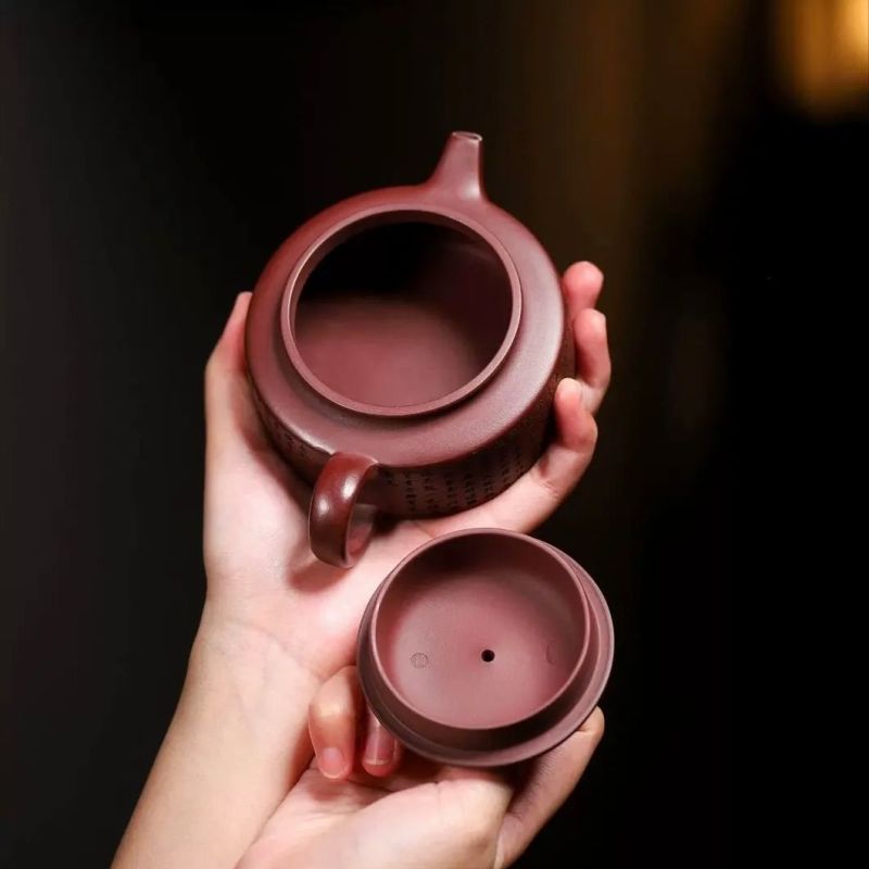 正宗宜兴紫砂壶原矿陈腐龙血砂满刻周盘壶高档功夫泡茶壶茶具