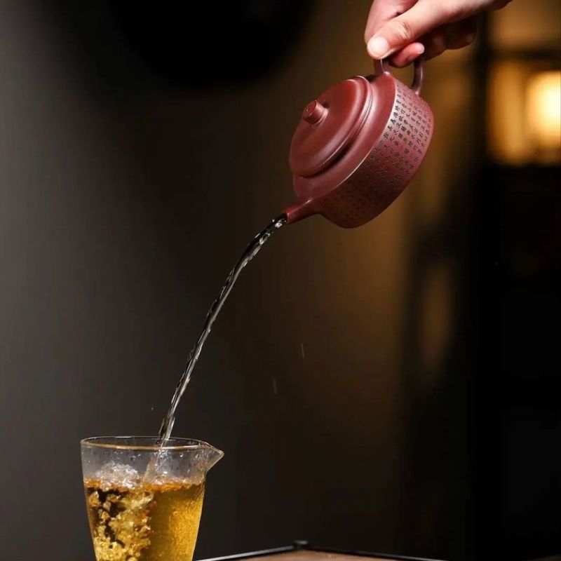 正宗宜兴紫砂壶原矿陈腐龙血砂满刻周盘壶高档功夫泡茶壶茶具