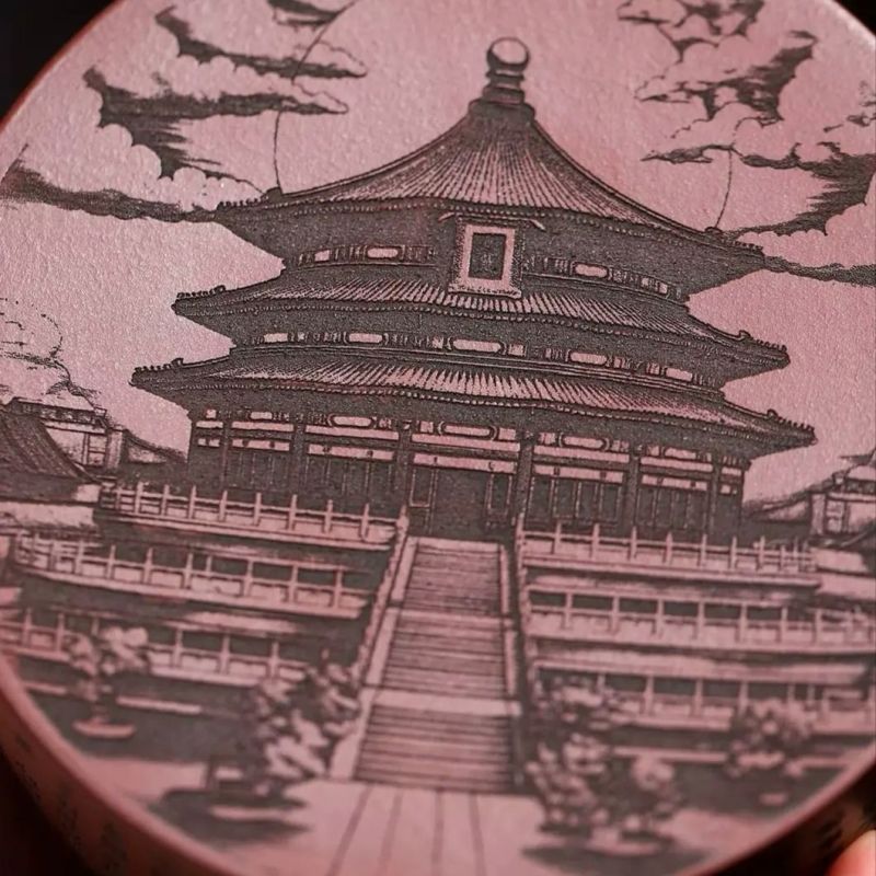 正宗宜兴紫砂壶原矿陈腐龙血砂满刻周盘壶高档功夫泡茶壶茶具