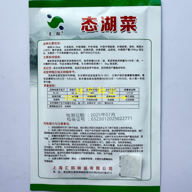 态湖菜青菜种子油亮矮脚苏州青种籽耐寒阳台庭院四季播种