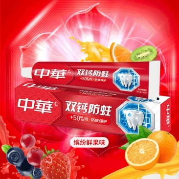 中华双钙防蛀牙膏140g缤纷鲜果味口气清新家庭装大容量