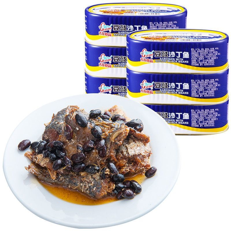 古龙豆豉沙丁鱼罐头156g即食鱼罐头速食下饭菜下酒菜熟食鱼肉