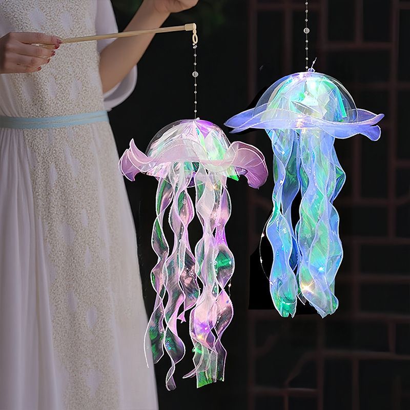 网红款成品手提梦幻炫彩水母灯笼空中吊饰悬挂