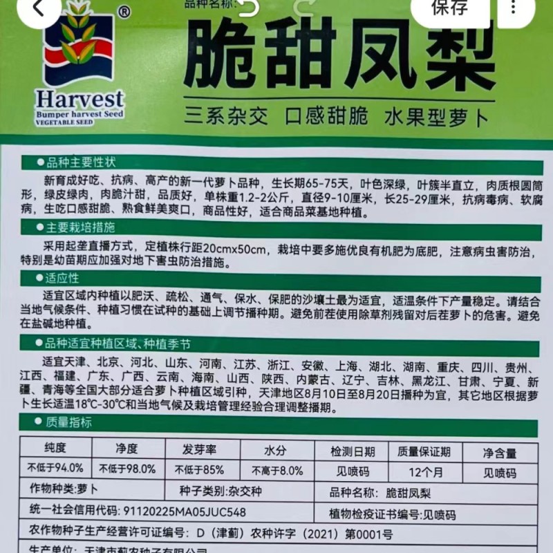 萝卜种子脆甜凤梨水果萝卜种子甜脆爽囗味美多汁抗病青皮萝卜