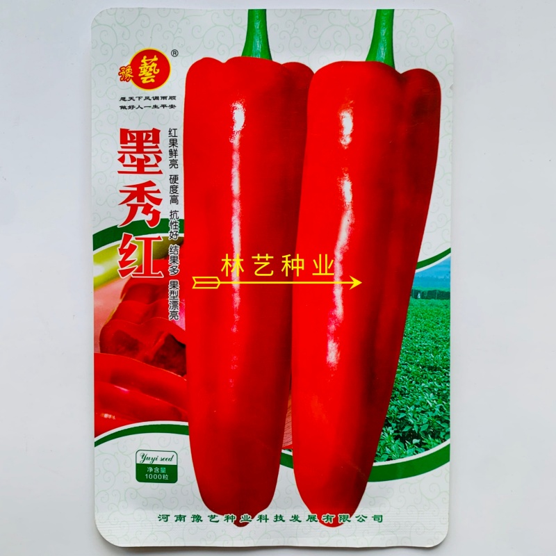 豫艺墨秀红(光椒)红果专用牛角椒中早熟品种抗病耐贮运好