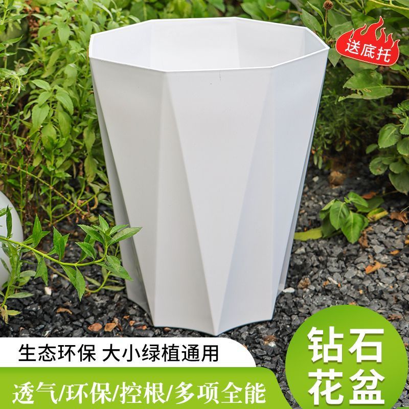 简约轻奢树脂花盆大号菱形加高加厚地面高款八角塑料花盆处理清仓