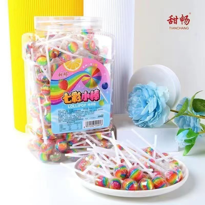 网红迷你彩虹棒棒糖儿童零食水果味迷你棒棒糖超小球形糖果水果味
