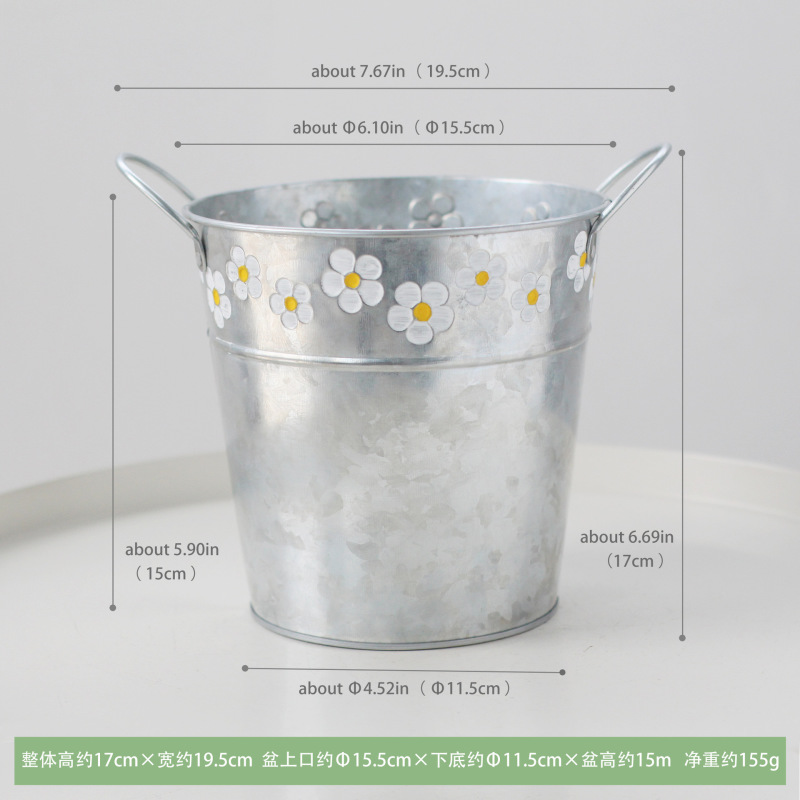 压花铁皮花盆花插，花园创意铁皮桶摆件