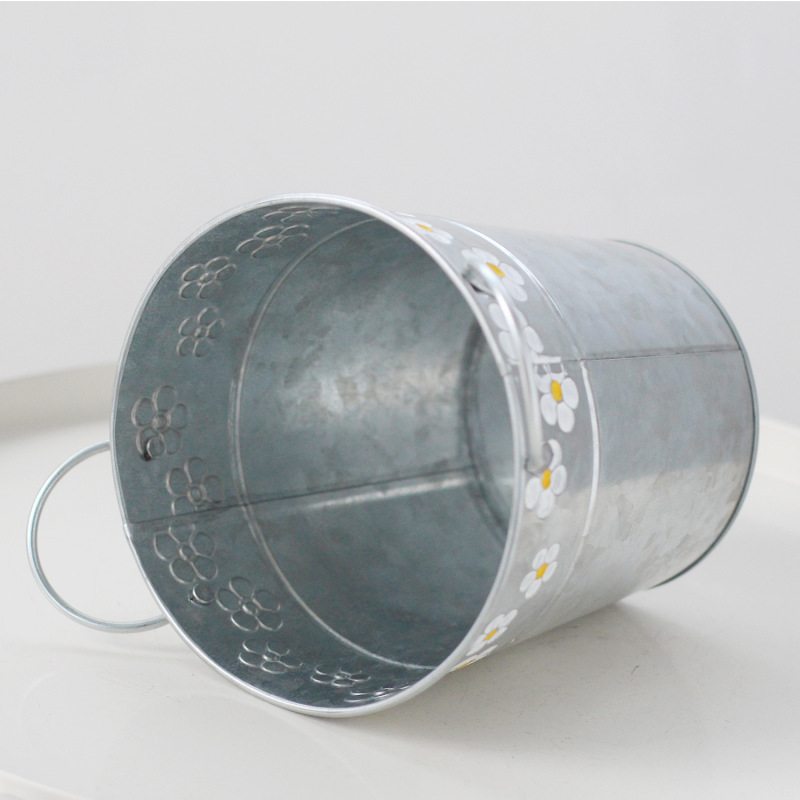 压花铁皮花盆花插，花园创意铁皮桶摆件