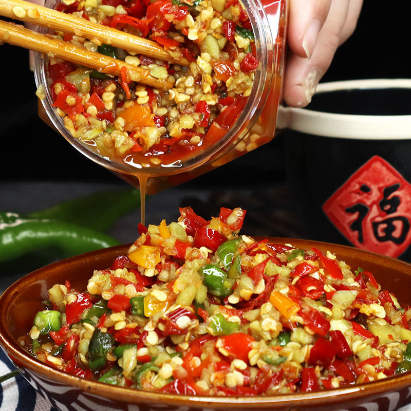 湖南蒜蓉辣椒酱农家自制剁椒下饭菜特辣香辣超辣双椒彩椒瓶装批发