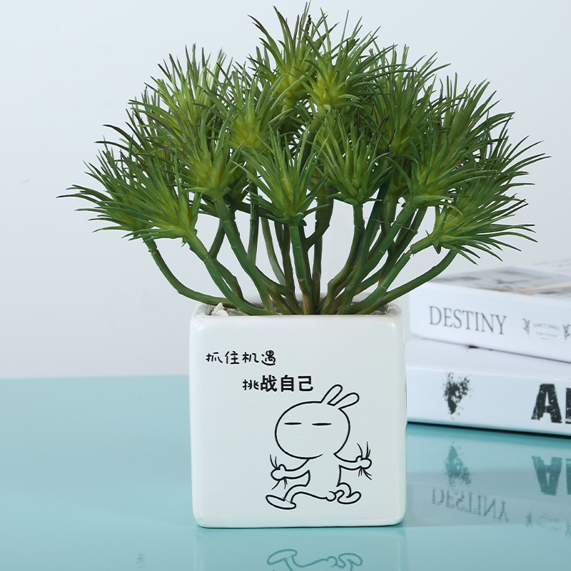 陶瓷兔基斯花盆六件套可爱卡通客厅园艺装饰植物盆栽多肉盆摆