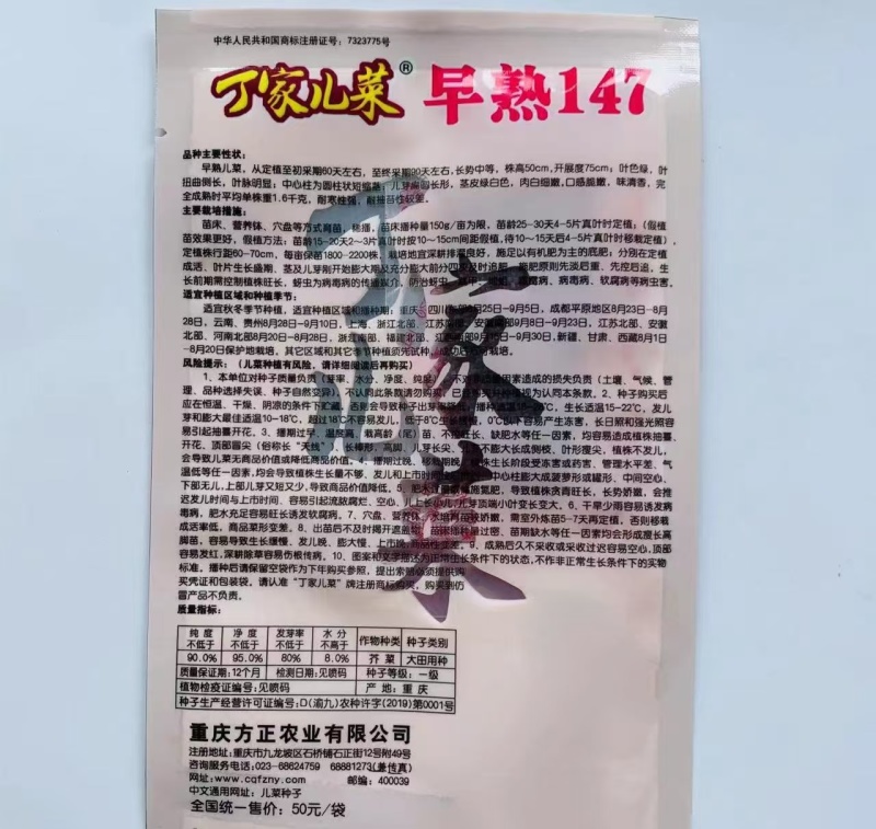 丁家儿菜早熟147种子秋播早熟四川拳头菜种籽高产重庆大