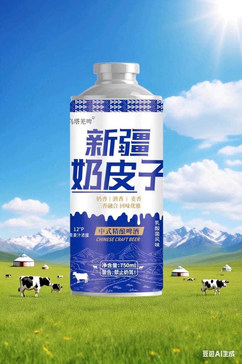 新疆奶皮子啤酒，750毫升4罐礼盒装，750*6罐标箱。