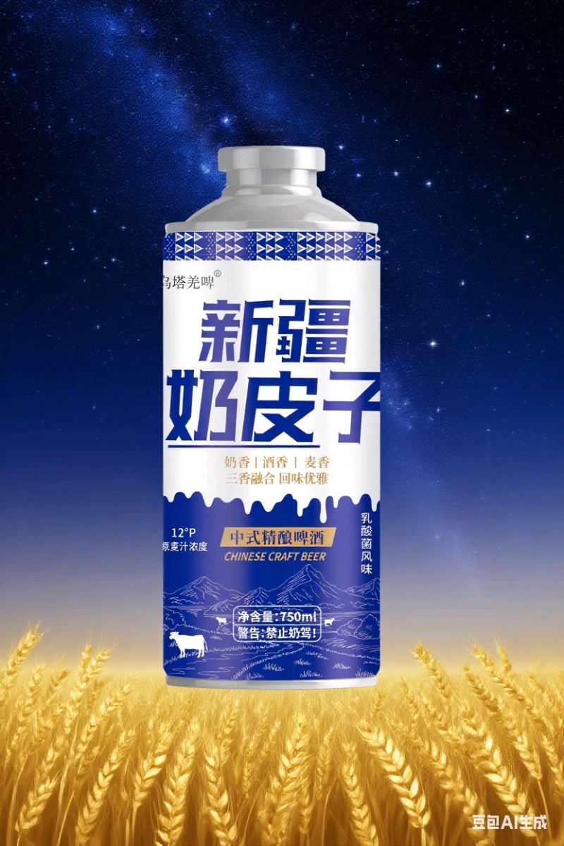 新疆奶皮子啤酒，750毫升4罐礼盒装，750*6罐标箱。