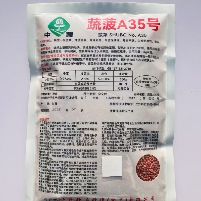 蔬菠A35号菠菜种子圆叶抗病强耐热抗寒耐抽苔大叶菠菜种子