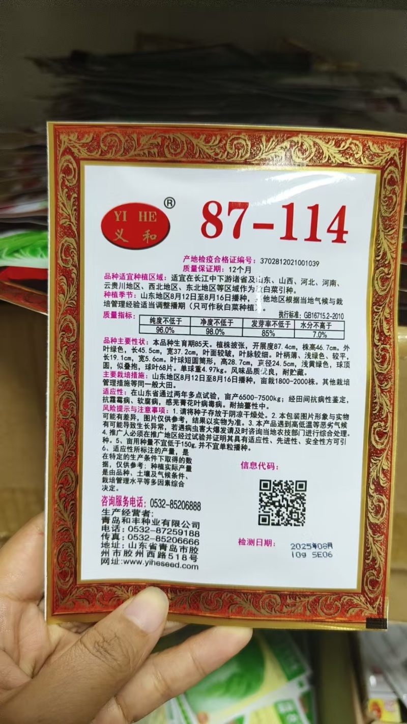 义和87114大白菜种子山东大白菜种籽抗病冬储秋季大白菜