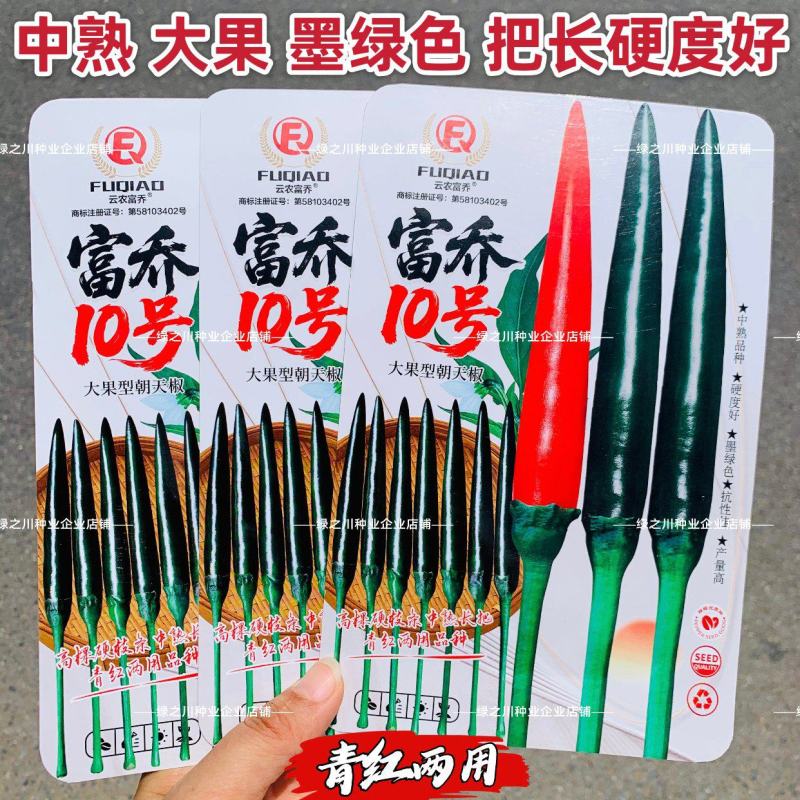 新品墨绿色朝天椒富乔10号朝天椒种子大号中熟青红两用辣椒