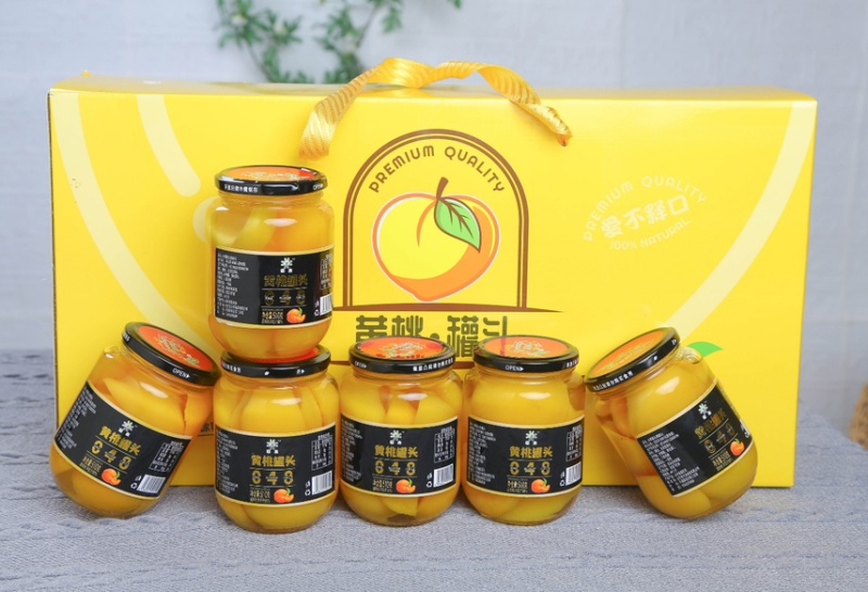 510g*6瓶装水果罐头，纯黄桃，礼盒批发可一件代发
