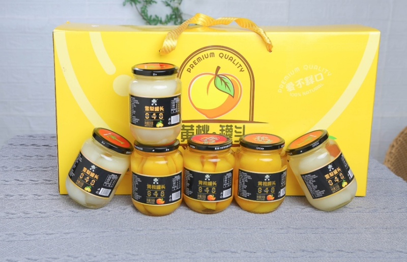 510g*6瓶装水果罐头，纯黄桃，礼盒批发可一件代发