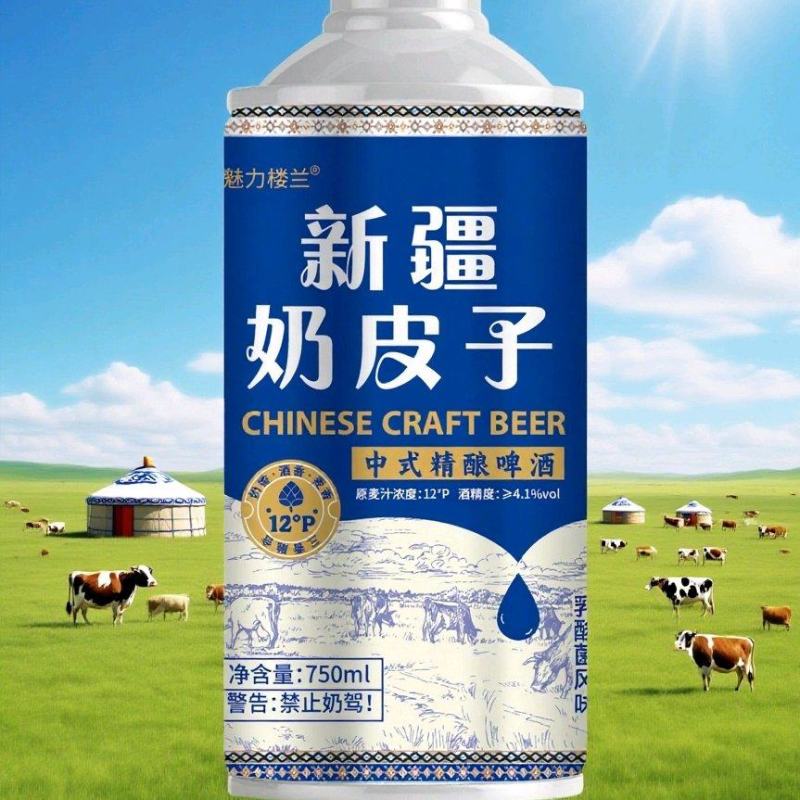 新疆奶皮子啤酒750*4罐。麦香浓郁酒香饱满