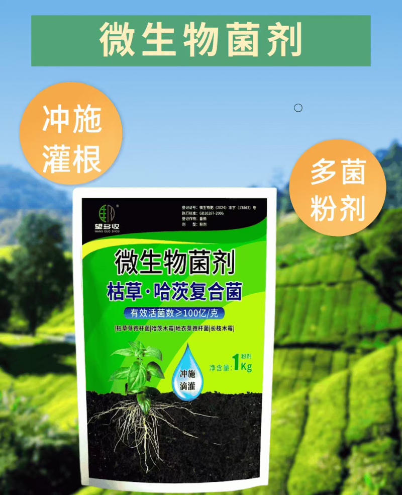 枯草哈茨复合菌四菌合一矿源黄腐酸钾冲施滴灌灌根1000克