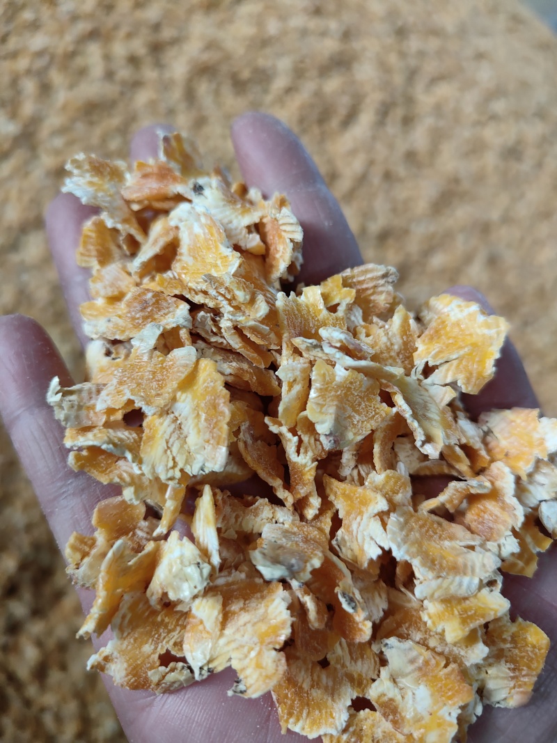 玉米压片是经过蒸汽，高温，熟化后的烘干产品