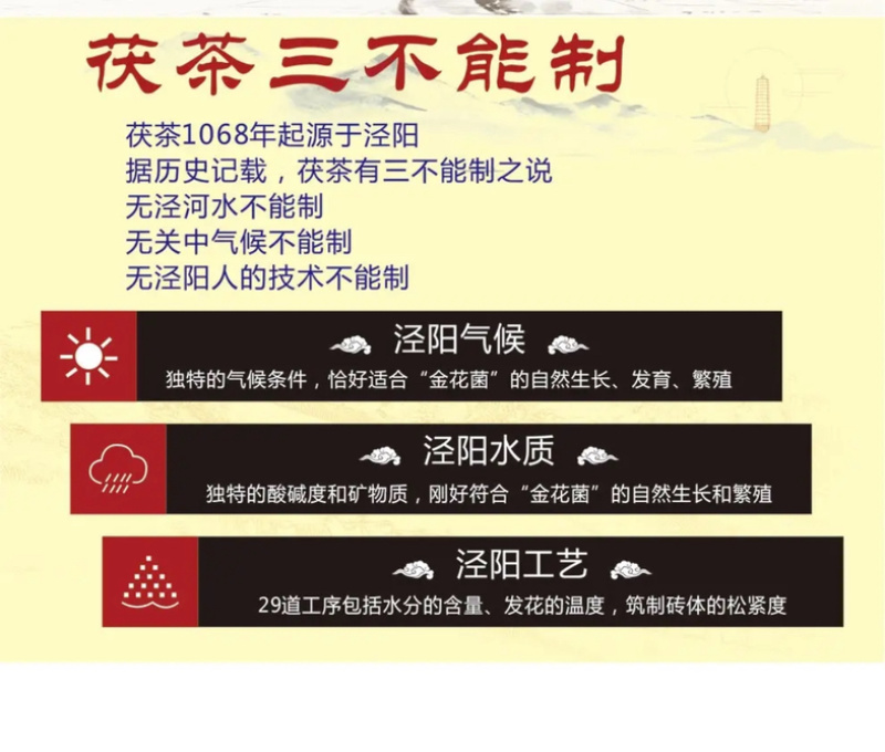 泾阳茯茶陕西特产右任故里金花黑茶茯砖500g*21/箱