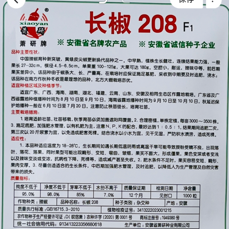 长椒208种子中早熟黄绿皮大果长型牛角椒菜椒种子