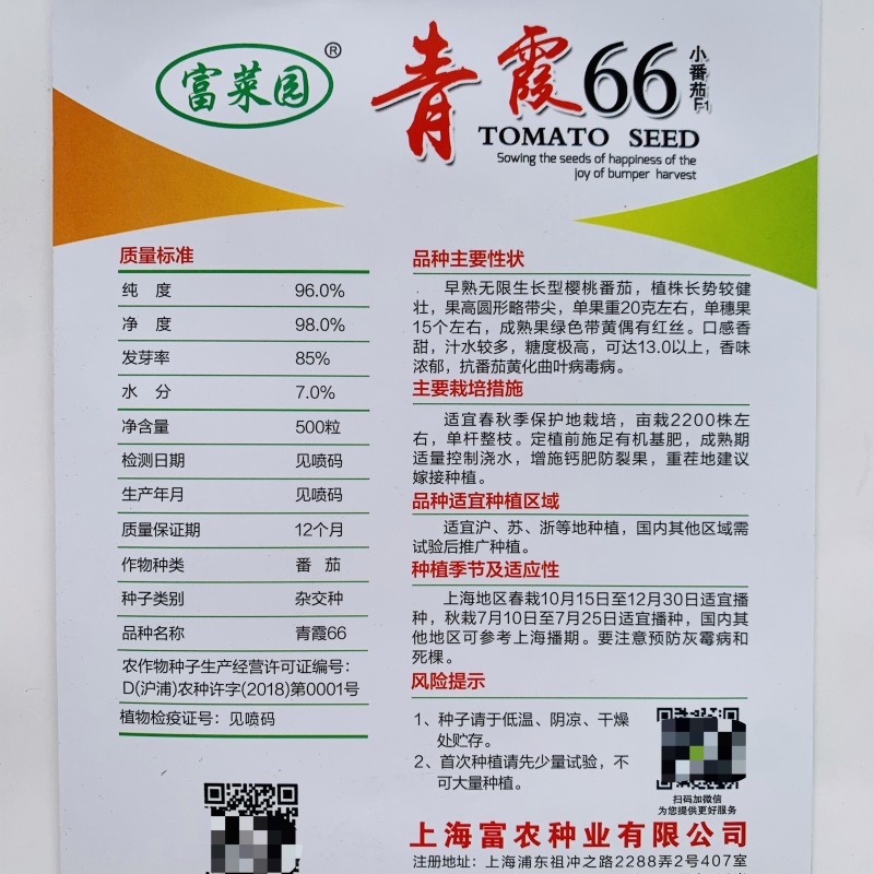 富菜园青霞66番茄种子口感香甜糖度高水果番茄种子早熟无限