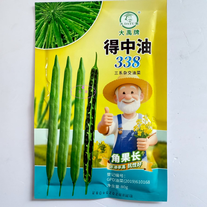 大禹得中油338三系杂交油菜种子甘蓝型半冬性角果长高油